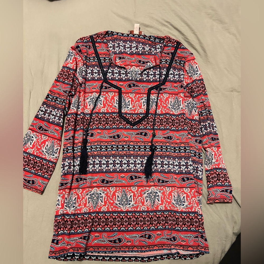 Pink and Blue Paisley Tunic Top